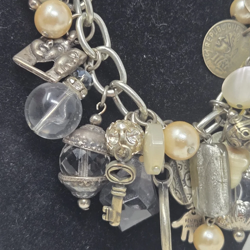 Chunky Silver‎ Chain Necklace Large Heart Charms Vintage Y2K Style Statement